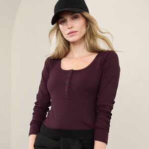 NWOT! Athleta Signature Rib Henley 3/4 Sleeve Top Sz Large Loungewear Athleisure